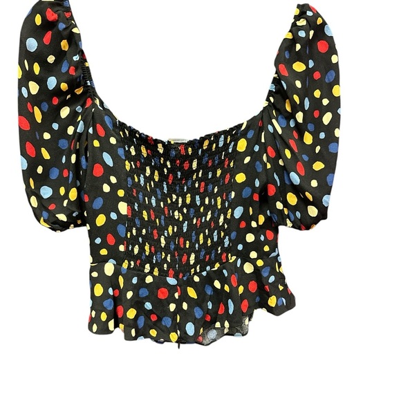 Reformation Black Blouse with Colorful Polka Dots - Picture 3 of 10